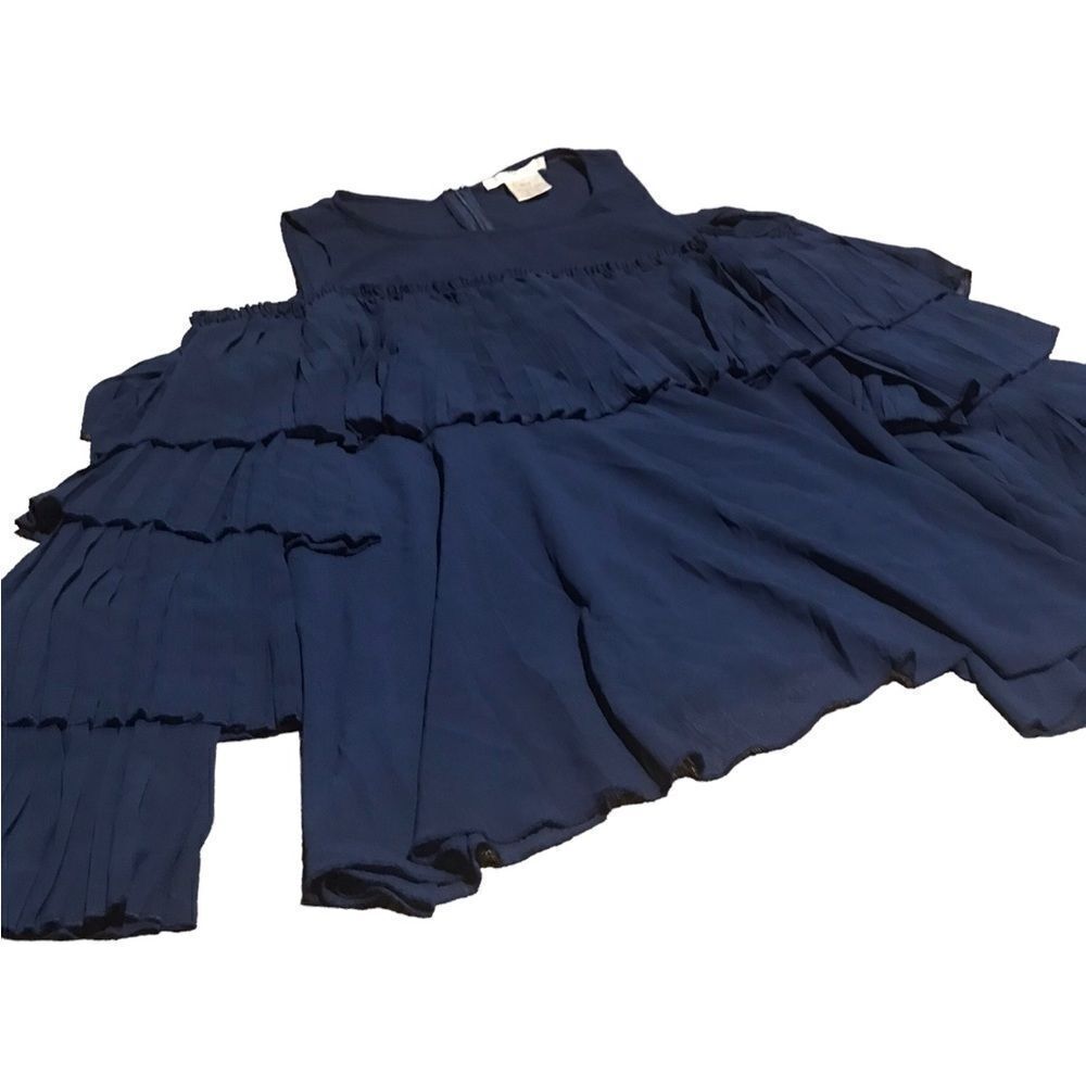 Masseys size XL dark blue top with ruffles beautiful dress look excellent cond